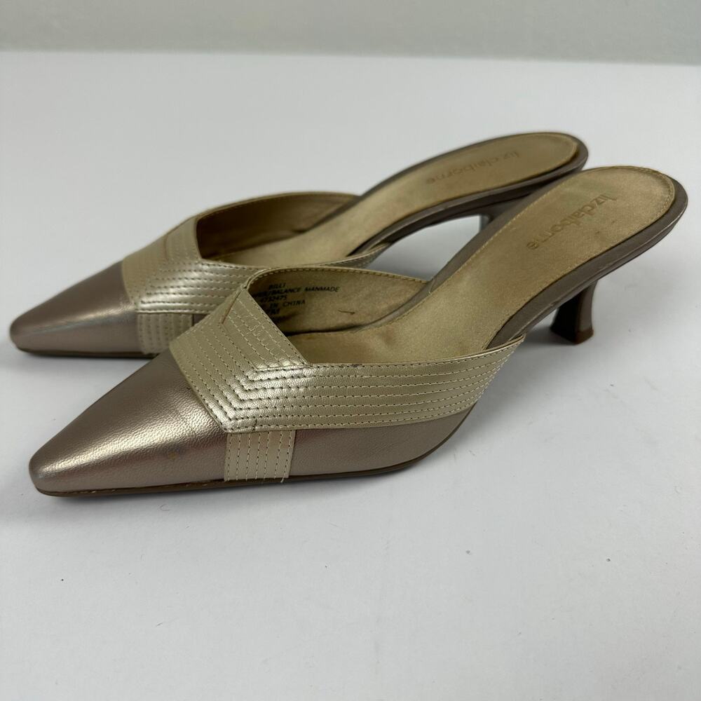 Liz Claiborne Champagne Bronze Slip-on Mule Kitten Heel Pointed Toe Retro - 7